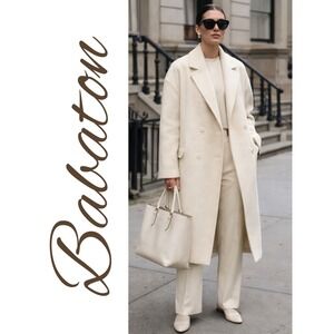 Babaton Slouch Coat Medium Ivory Tweed Wool Cashmere Oversized Long Coat